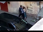 Zoom lens voyeur video chubby woman public sex behind building
