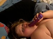 BBW cum whore wife Elisha showing her deep throating skills on a 8 inch dildo